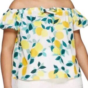 Who What Wear Lemon Print Tie Front Off The Shoulder Shirt Size XXL NWT